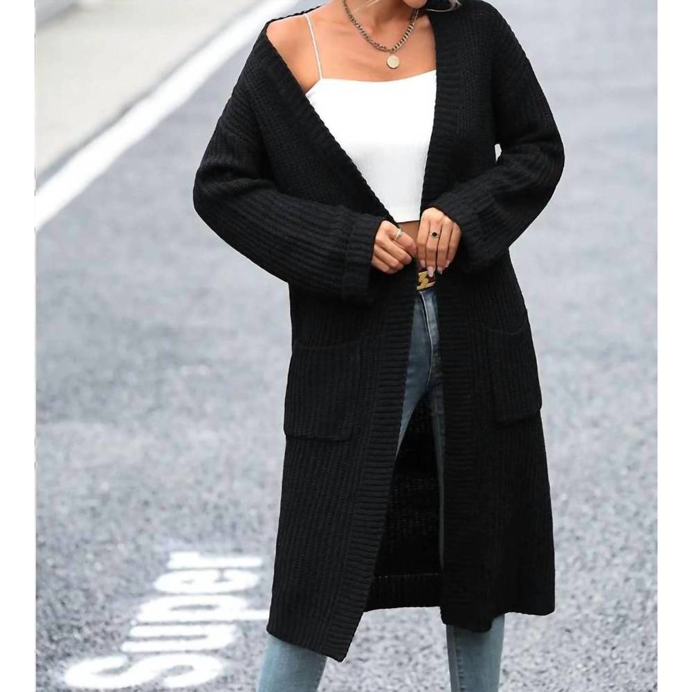 NEW EPRETTY knit long open cardigan in black